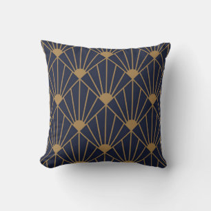 Coussin Ventilateur Gold Navy Blue Art Déco