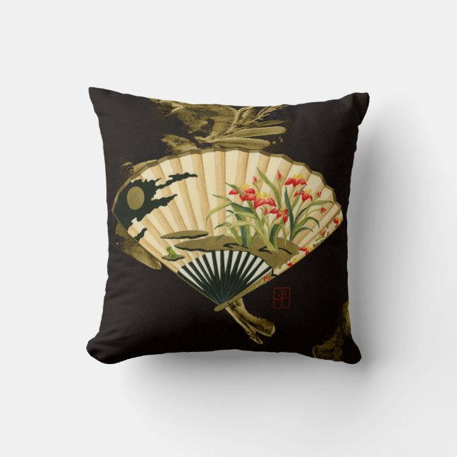 Coussin Ventilateur oriental criblé au design floral (Recto)