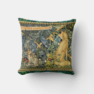 COUSSIN VERDURE, ANIMAUX FORESTIERS, FOX ET LIVRE, FLORAL