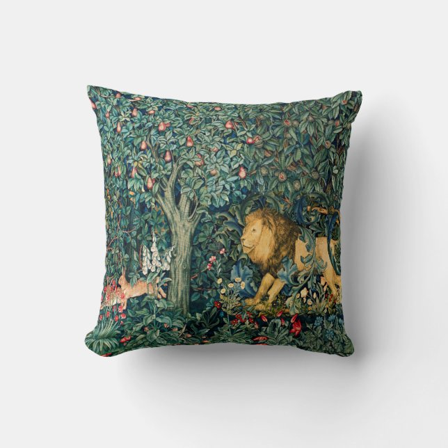 Coussin VERDURE, ANIMAUX FORESTIERS Lion et lièvres (Recto)