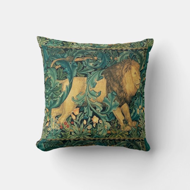 Coussin VERDURE, ANIMAUX FORESTIERS LION Floral (Recto)