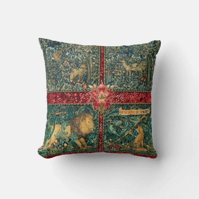 COUSSIN VERDURE, ANIMAUX FORESTIERS, LION, FOX, PHÉASANT,  (Recto)