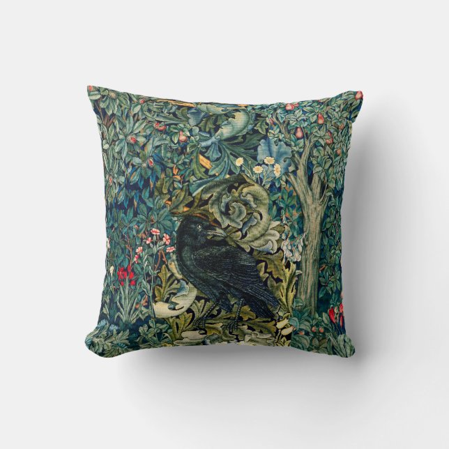 COUSSIN VERDURE, ANIMAUX FORESTIERS, RAVÉS EN FLORAL VERT (Recto)