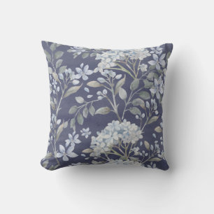 Coussin Verdure blanche bleue d'hortensias sur le gris