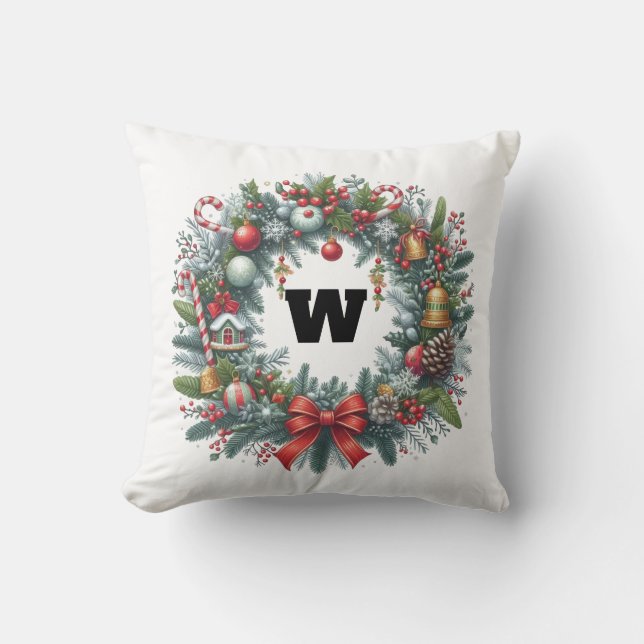 Coussin verdure fêter Noël couronne (Recto)