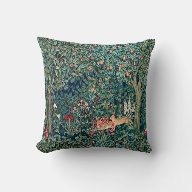 Coussin VERDURE, Hares FORESTIERS, Hares Floral vert (Recto)