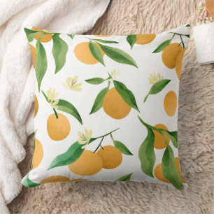 Coussin Verger d'orange frais & motif de fleurs