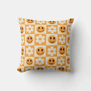 Coussin Vérification Carreaux Orange Visage Heureux et Fle