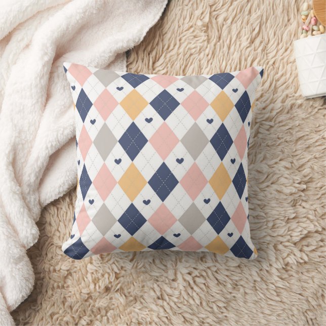 Coussin Vérification diagonale avec Motif cardiaque (Couverture)