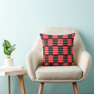 Coussin Vérifications et rayures rouges noirs