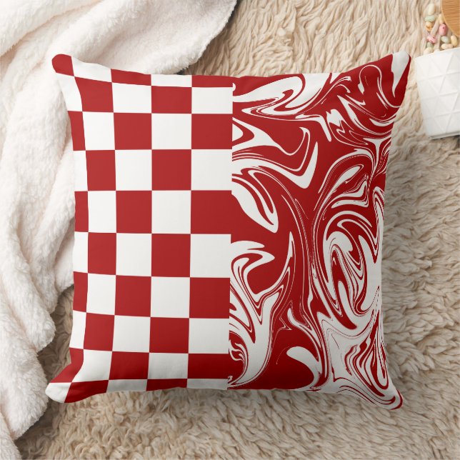 Coussin Vérifications et tourbillons en rouge et blanc (Couverture)