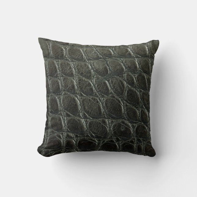Coussin Véritable alligator noir texture cuir, gros plan  (Recto)