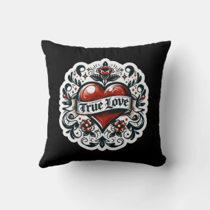 Coussin Véritable amour Coeur Tatouage Style Sticker Artis