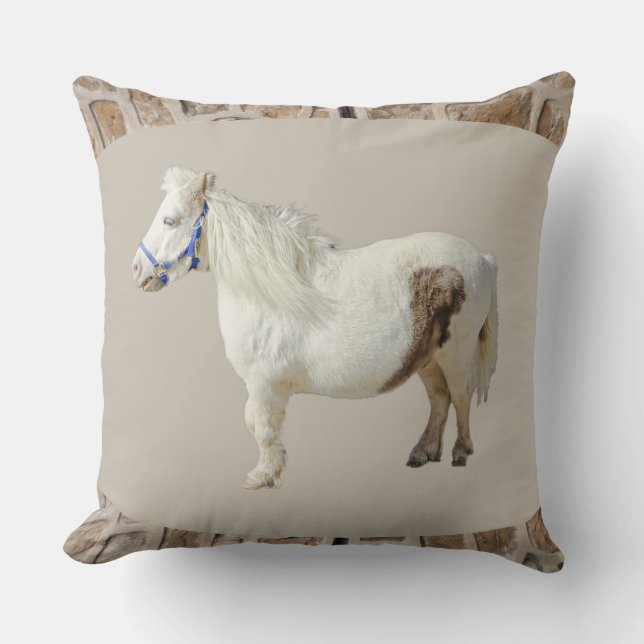 Coussin Véritable poney miniature mini CHEVAL BLANC petit  (Recto)