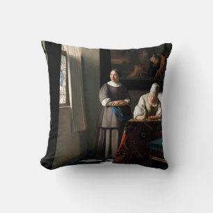 Coussin Vermeer - Lady Écrire une lettre avec sa bonne
