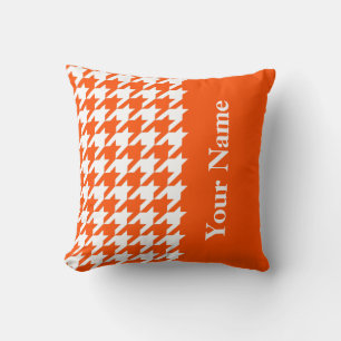 Coussin Vermillion Élégant Pied-de-Poule avec nom