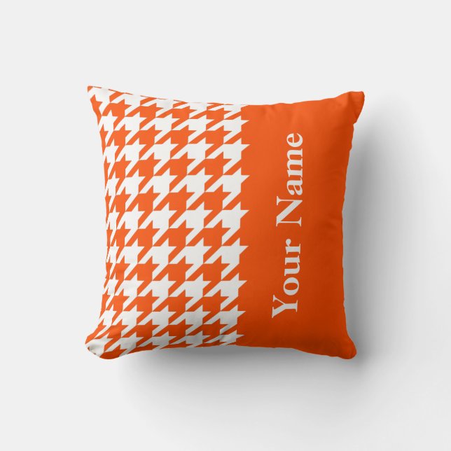Coussin Vermillion Élégant Pied-de-Poule avec nom (Recto)