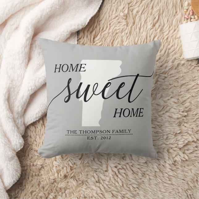Coussin Vermont Home Sweet Home État Nom de famille (Couverture)