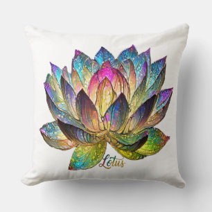 Coussin Verre Coloré Fleur de Lotus sur Fond Blanc