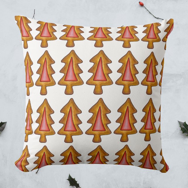 Coussin Verre Rouge Noël Arbre Cookie Holiday (Christmas tree cookie pillow)