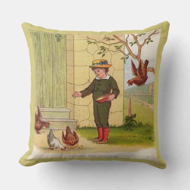 Coussin vers 1900 Alimenter les poulets (Recto)