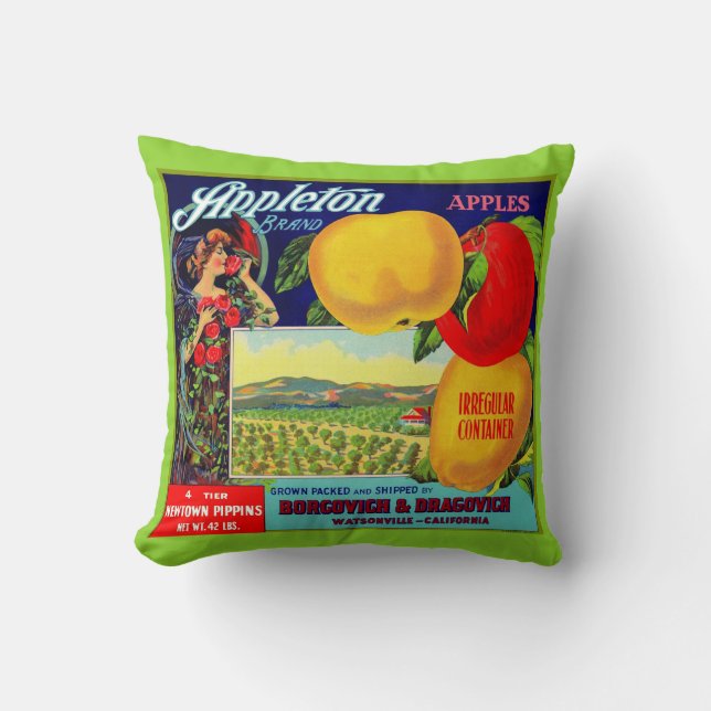 Coussin vers 1900 Appleton Apples crate étiquette print (Recto)