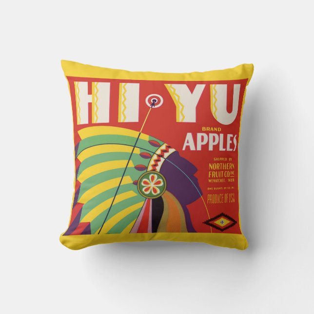 Coussin vers 1930 Hi Yu Apples crate étiquette print (Recto)