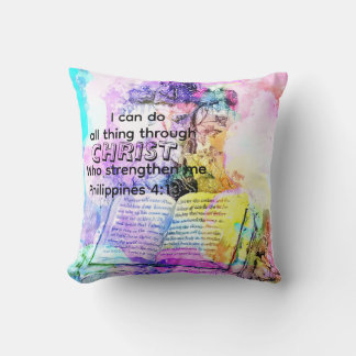 Coussin Verset biblique chrétien de la croix à l'aquarelle