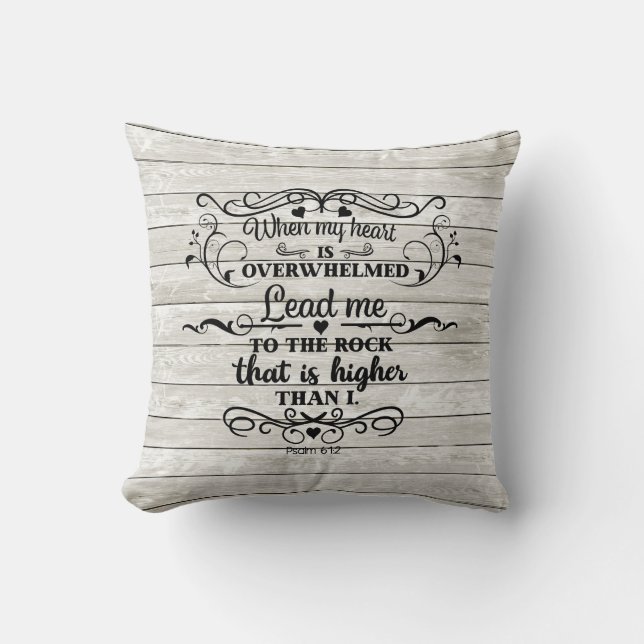 Coussin Verset biblique Cœur submergé Bois rustique gris (Recto)