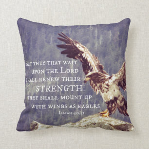 Coussin Verset biblique : Renouveler la force, ailes comme