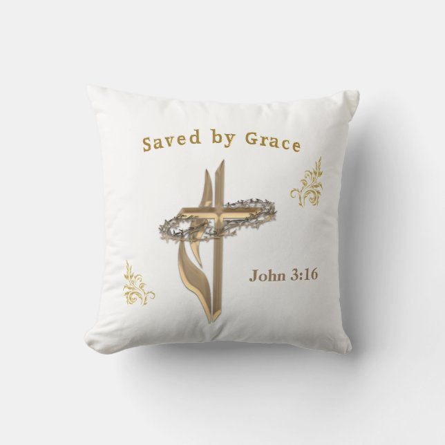 Coussin Verset biblique sauvé par Grace (Recto)