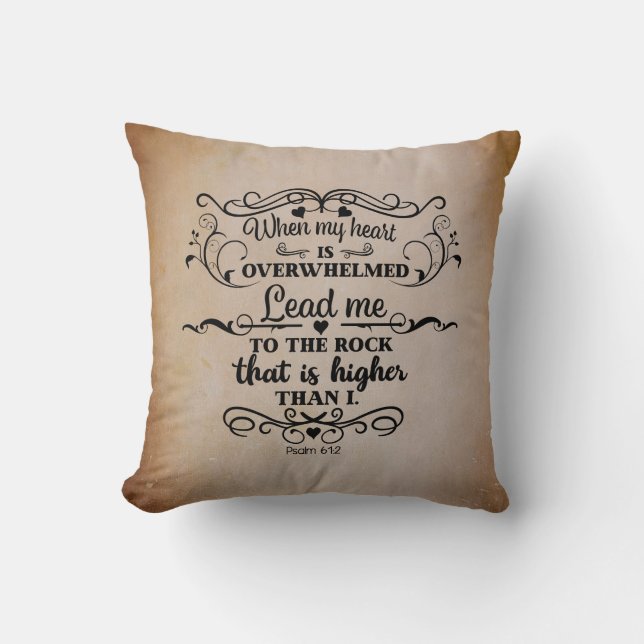 Coussin Verset de la Bible chrétienne Cœur submergé Brun (Recto)