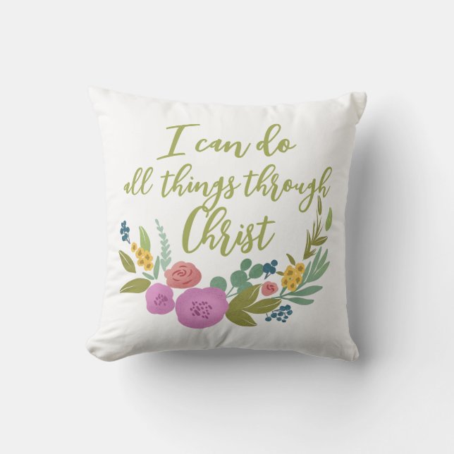 Coussin verset de la Bible florale Philippiens 4:13 (Recto)