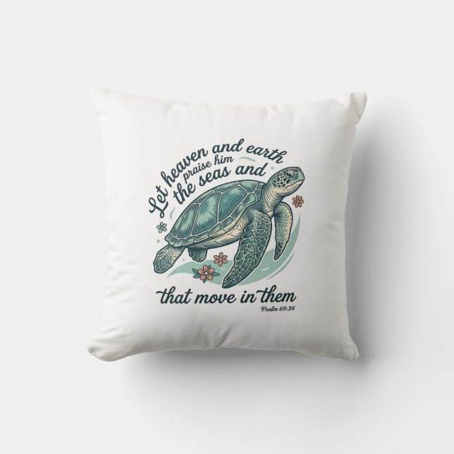 Coussin Verset de la Bible Tortue de Mer Dessin de Gravure (Recto)
