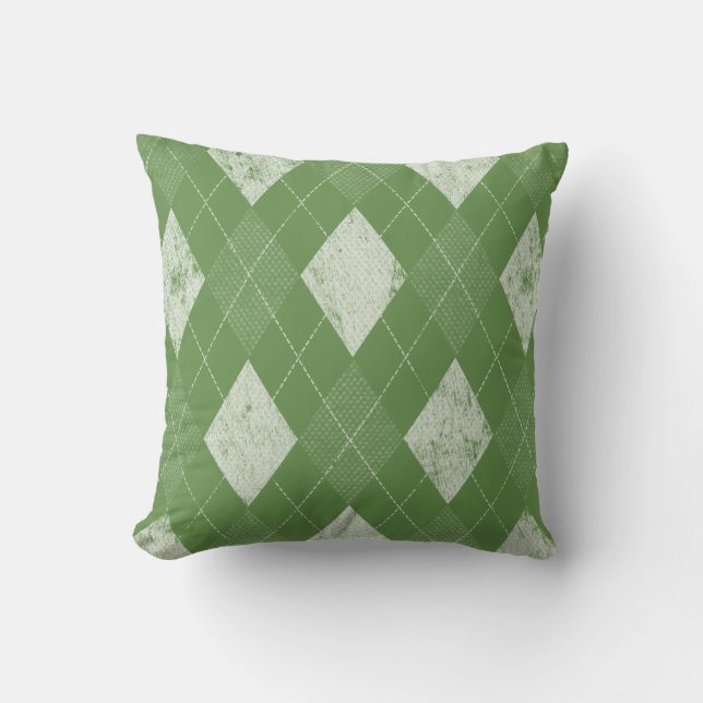 Coussin Vert à motifs de losanges monochrome affligé (Recto)