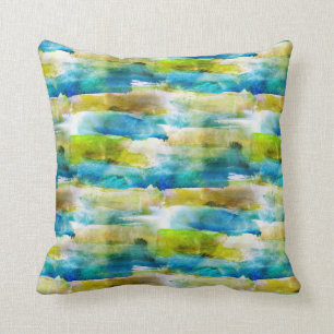 Coussin Vert abstrait d'aquarelle, bleu