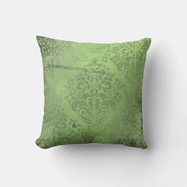 Coussin Vert affligé de damassé (Recto)