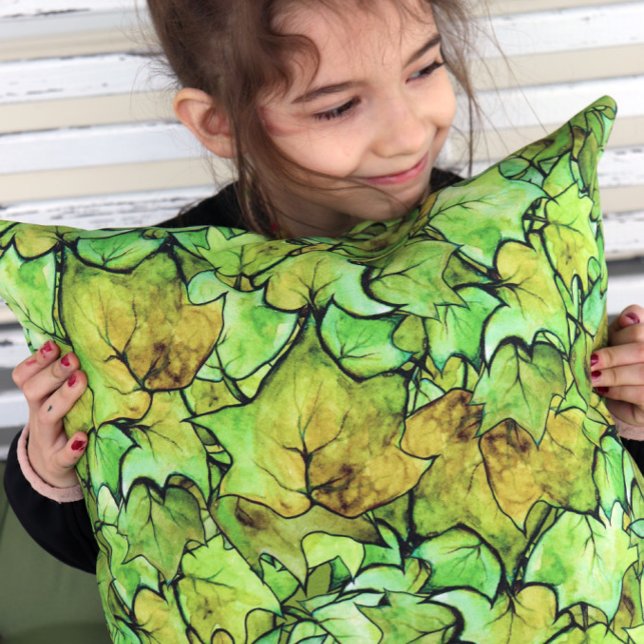 Coussin Vert anglais Ivy Nature Motif d'aquarelle (Créateur téléchargé)