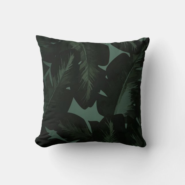 Coussin Vert & Black Chic Feuilles Tropicales Chic Île (Recto)