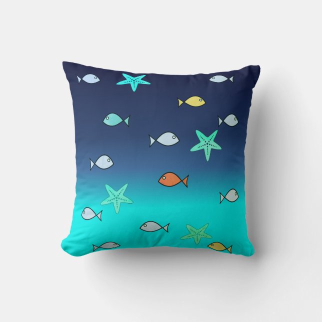 Coussin vert-bleu de poissons d'étoiles de mer de (Recto)