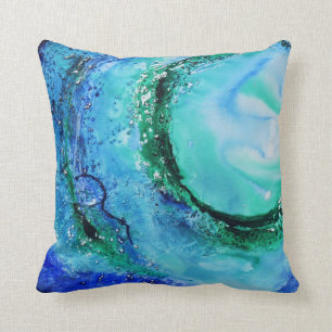 Coussin Vert bleu de vague de beaux-arts d'amant d'océan