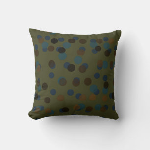 Coussin vert, bleu, marron, bronze et pois noir
