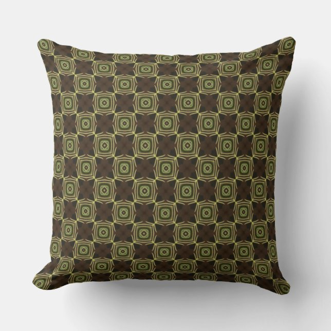 Coussin Vert, brun et carreau géométrique bronzage de (Recto)