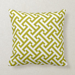 Coussin Vert Chartreuse et blanc de motif géométrique grec