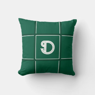 Coussin Vert chasseur et initiale décorative blanche