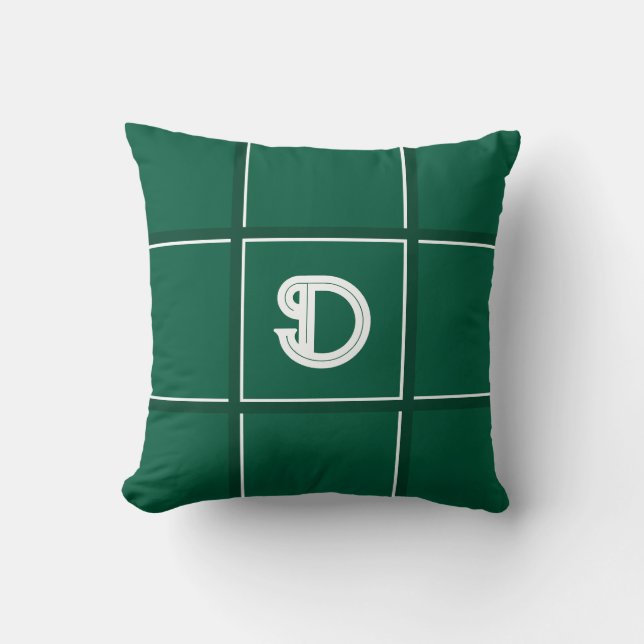 Coussin Vert chasseur et initiale décorative blanche (Recto)