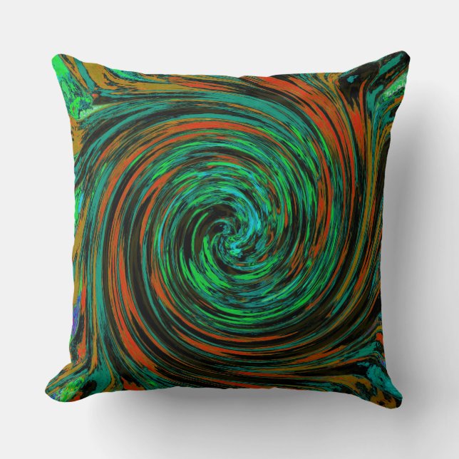 Coussin Vert Citron et Tourbillon Rétro Abstrait Orange (Recto)