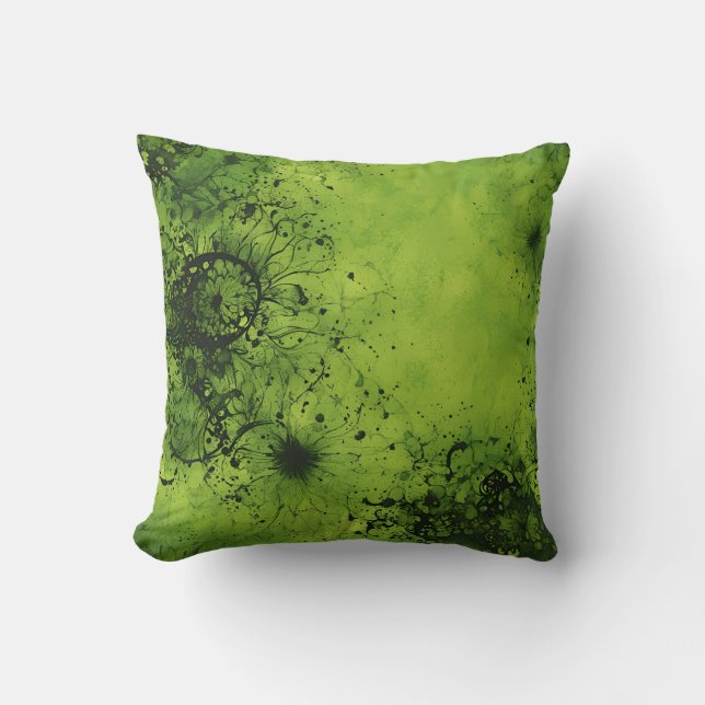 Coussin Vert Citron Grunge avec Accents Noirs (Recto)