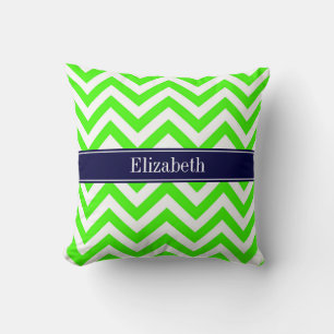 Coussin Vert Citron LG Chevron Bleu Marine Monogramme Init