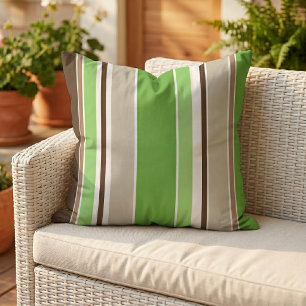 Coussin Vert citron Marron foncé Kaki Beige Blanc Rayures